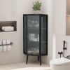 22.25'' Floor Coner Cabinet,Three Tiers with Tempered Glass Doors and Storage Shelves for Bathroom, Living Room and Bedroom (Black)