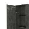 DEPOT E-SHOP Dryden Tall Narrow Storage Cabinet with 5-Tier Shelf and Broom Hangers, Smokey Oak