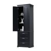 Tall Storage Cabinet with Three Drawers for Bathroom/Office, Black