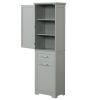 Tall Bathroom Storage Cabinet, Freestanding Storage Cabinet with Two Different Size Drawers and Adjustable Shelf, MDF Board with Painted Finish, Grey