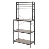 5-Tier Kitchen Bakers Rack with 10 S-Shaped Hooks; Industrial Microwave Oven Stand; Free Standing Kitchen Utility Cart Storage Shelf Organizer (Rustic
