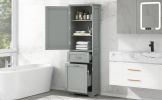 Tall Bathroom Storage Cabinet, Freestanding Storage Cabinet with Two Different Size Drawers and Adjustable Shelf, MDF Board with Painted Finish, Grey