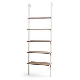 5-Tier Wood Look Ladder Shelf with Metal Frame for Home (Color: White)