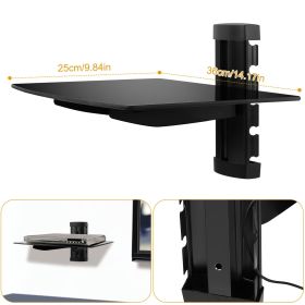 Floating Wall Mounted Strengthened Tempered Glass Shelf for DVD Cable Boxes (Color: black)