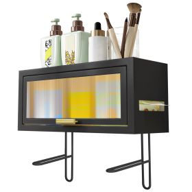 Over The Toilet Storage Cabinet Bathroom Storage Organizer Toilet Storage Box with Dustproof Transparent Magnetic Door Side Opening (Color: black, Type: Stand Type)
