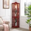 Curio Cabinet Lighted Glass Display Curio Cabinet w/Tempered Glass Doors and Shelves, Crown Corner Cabinet with Bulb, Corner Storage Decoration for Li