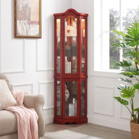 Curio Cabinet Lighted Glass Display Curio Cabinet w/Tempered Glass Doors and Shelves, Crown Corner Cabinet with Bulb, Corner Storage Decoration for Li (Color: as Pic)