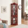 Curio Cabinet Lighted Glass Display Curio Cabinet w/Tempered Glass Doors and Shelves, Crown Corner Cabinet with Bulb, Corner Storage Decoration for Li