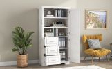 Tall and Wide Storage Cabinet with Doors for Bathroom/Office, Three Drawers