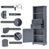 Bathroom Storage Cabinet, Tall Storage Cabinet with Two Drawers, Open Storage, Adjustable Shelf
