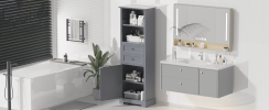 Bathroom Storage Cabinet, Tall Storage Cabinet with Two Drawers, Open Storage, Adjustable Shelf