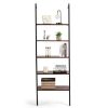 5-Tier Wood Look Ladder Shelf with Metal Frame for Home