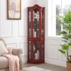 Curio Cabinet Lighted Glass Display Curio Cabinet w/Tempered Glass Doors and Shelves, Crown Corner Cabinet with Bulb, Corner Storage Decoration for Li