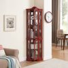 Curio Cabinet Lighted Glass Display Curio Cabinet w/Tempered Glass Doors and Shelves, Crown Corner Cabinet with Bulb, Corner Storage Decoration for Li