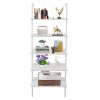 5-Shelf Wood Ladder Bookcase with Metal Frame Industrial 5-Tier Modern Ladder Shelf