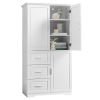 Tall and Wide Storage Cabinet with Doors for Bathroom/Office, Three Drawers