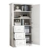 Tall and Wide Storage Cabinet with Doors for Bathroom/Office, Three Drawers
