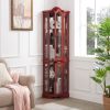 Curio Cabinet Lighted Glass Display Curio Cabinet w/Tempered Glass Doors and Shelves, Crown Corner Cabinet with Bulb, Corner Storage Decoration for Li
